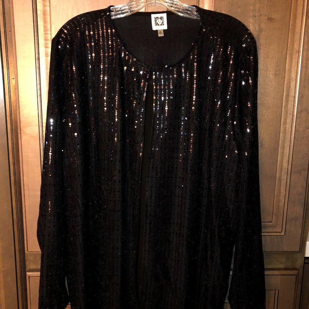Plus Size Anne Klein "Holiday" Black Jacket Style Top